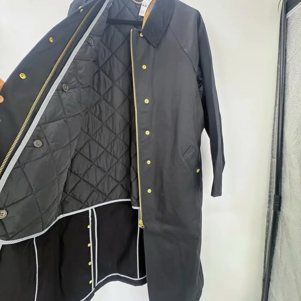 J. Crew Long Barn Jacket in Waxed Cotton Twill Solid Black Size XXS NWT - Picture 8 of 13